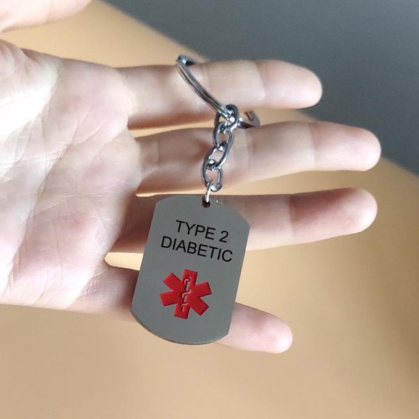 

keychains diabetes key chain alert id stainless steel sos type1 accessories, Silver