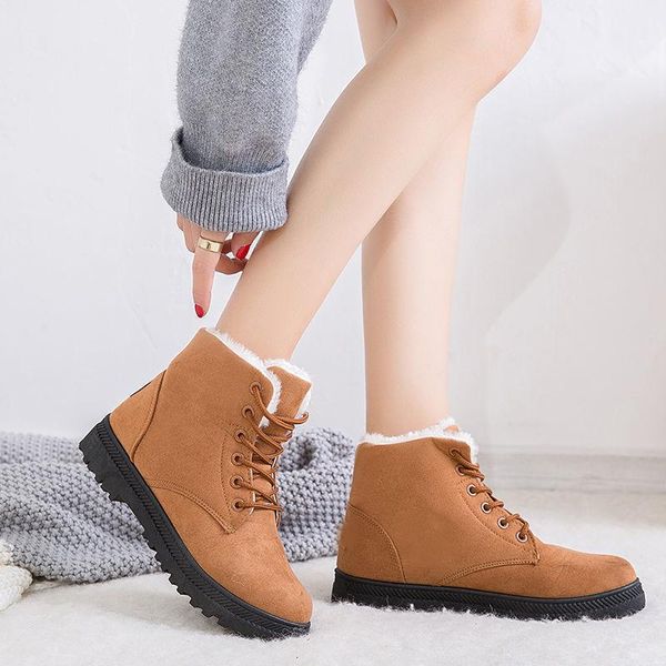 

boots women winter ankle for shoes female snow warm plush woman, Black
