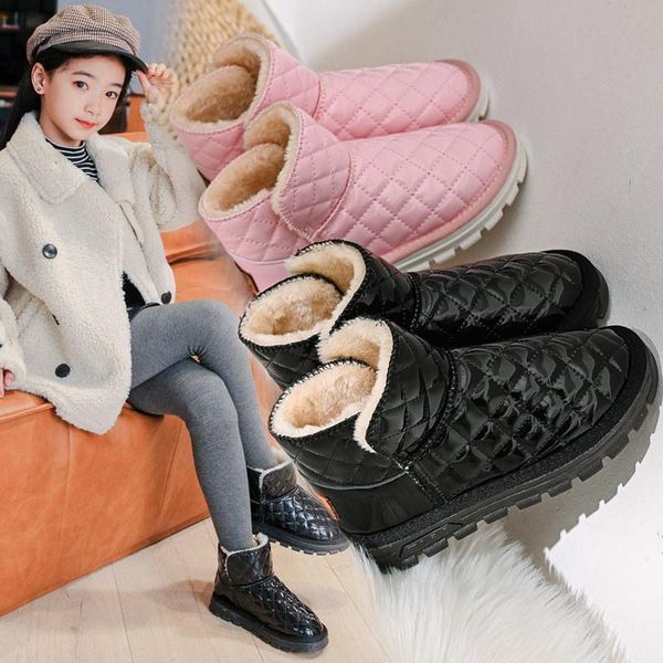 Stivali da neve ragazze con peluche stile coreano PU studenti impermeabili bambini moda caviglia cotone spesso inverno caldo ragazzi