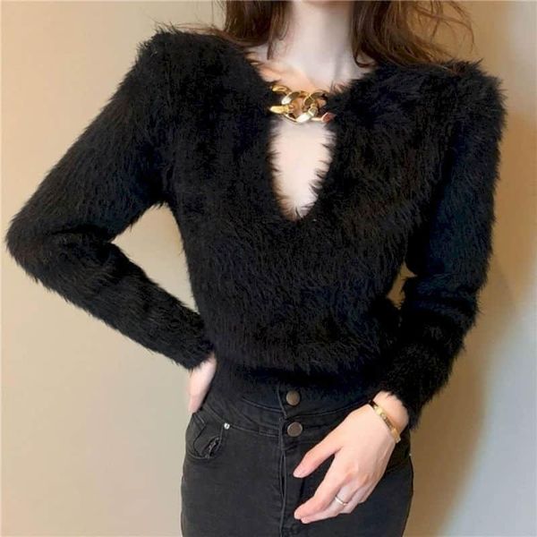 

women's sweaters autumn winter harajuku sweater women hollowed solid pullover clud knitwear slim long sleeves casual clothes, White;black