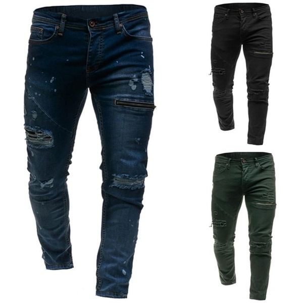

men's jeans men fashion casual pants super skinny slim denim leggings trousers, Blue