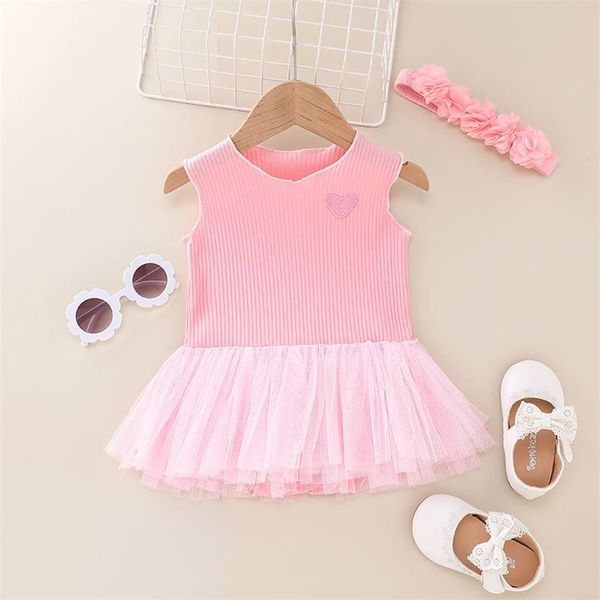 

summer arrivals girls cute dress sleeveless o neck embroidery heart girl streetwear 0-2t 210629, Red;yellow