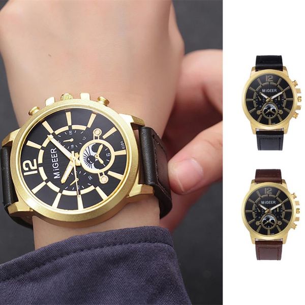 

fashion men's leather watch high-end analog alloy quartz relogio masculino sport wristwatch calendar watches homme saati wristwatches, Slivery;brown
