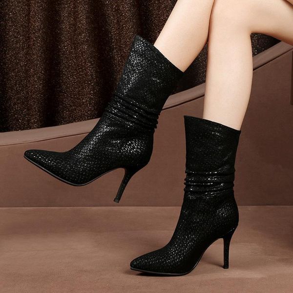 

boots 2021 winter fine with sharp woman will code increase high, Black