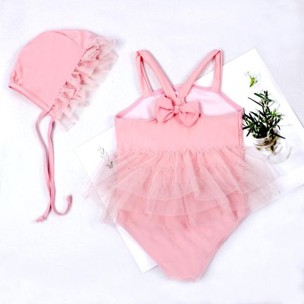 

one-pieces kids children bikini girl pure color camisole gauze swimming suit one piece swimsuit summer casaul solid swimwear, Black