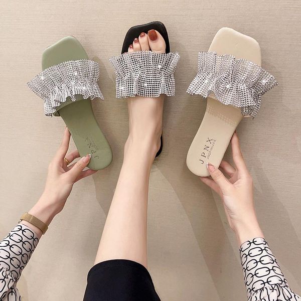 

slippers low female shoes womens outdoor slides fashion 2021 beach luxury flat summer hoof heels fabric basic pu rubber lo, Black