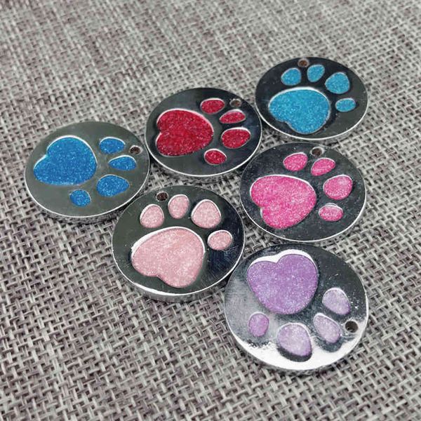 

factory dog pet id tag dog cat tags footprints identity tags gulitter name tag 25mm diameter wholesale