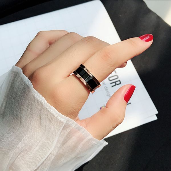 

couple ring stainless steel yellow gold mens rings black ceramic hip hop jewelry men women wedding gift box, Silver