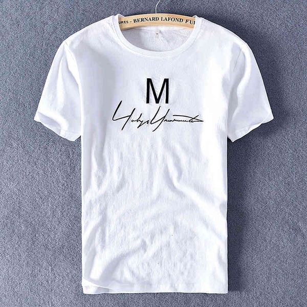 

men's t-shirts summer mens linen short-sleeved t-shirt male trend letters embroidered round neck t shirt men white camiseta chemise ht2, White;black