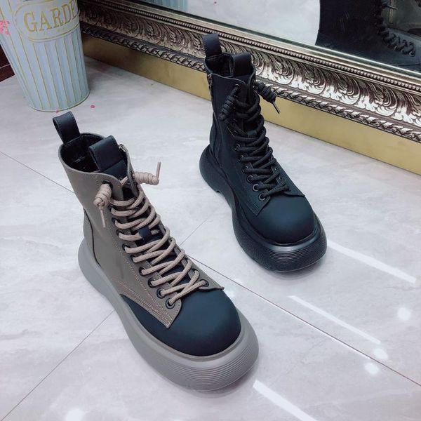 

boots women designer pu leather motorcycle 2021 winter autumn chunky mid heels fashion lace up snow ankle mujer, Black