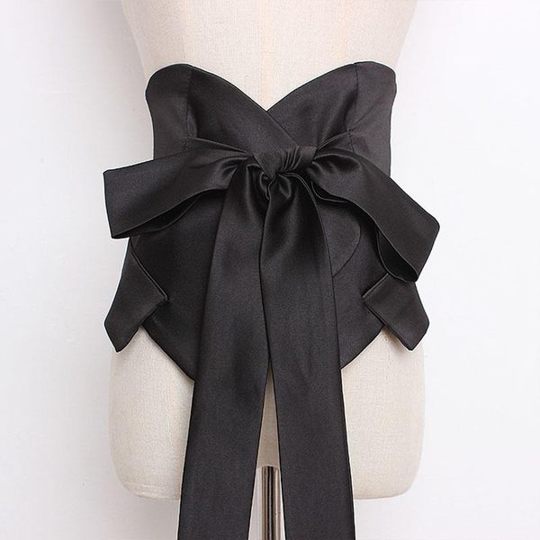 

belts front tie cummerbund women fashion bandage bow wide for dress self corset strap ladies japanese belt, Black;brown