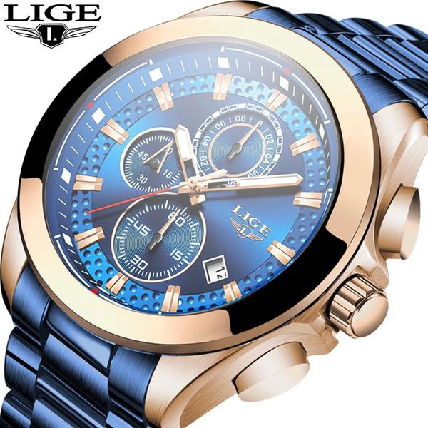

wristwatches business watch for man 2021 lige blue all steel mens watches clock military waterproof sport chronograph, Slivery;brown