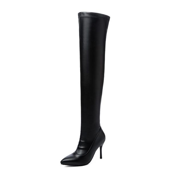 

boots pointed toe stiletto over-the-knee white super high-heeled comfortable and high-women's shoes stretch boot, Black