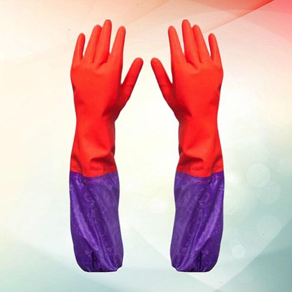 

disposable gloves 1 pair winter long warm waterproof rubber household cleaning dishwashing brushed washing clothes