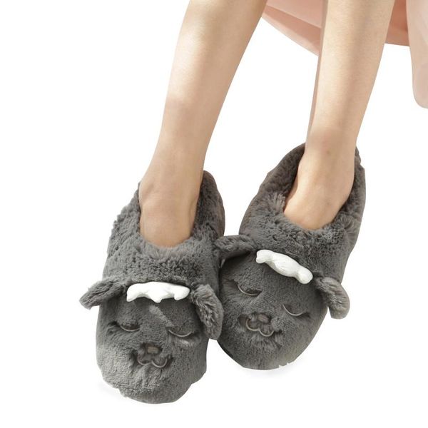 

fashion soft sole autumn winter warm home cotton plush slippers women indoor\ floor flat shoes girls gift cartoon, Black