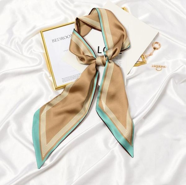 

scarves 2021 summer thin narrow skinny silk scarf women ladies elegant striped geometry small headscarf handle, Blue;gray