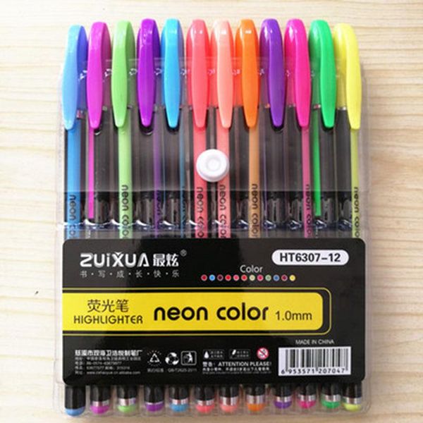 

highlighters 12pcs/set stationery colorful highlighter pen color mark school supplies, Black;red
