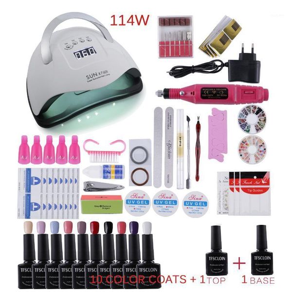 

tfscloin nail set uv led lamp dryer with 10 pcs gel polish kit soak off manicure tools electric drill tools1
