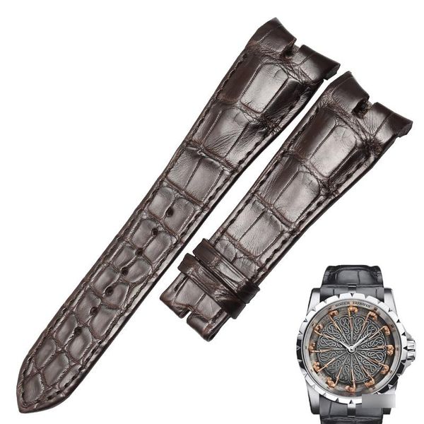 

watch bands wentula watchbands for excalibur alligator skin /crocodile grain leather strap band, Black;brown