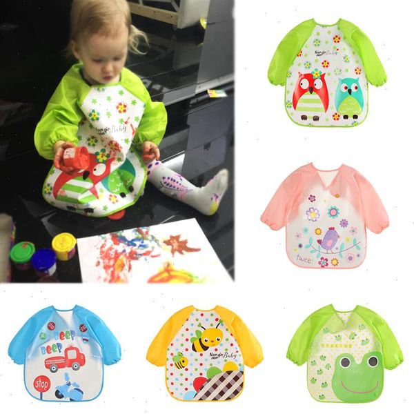 

cute cartoon animals baby bibs waterproof colorful children bib full sleeve apron long feeding