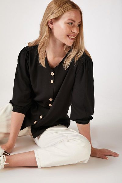 

happiness ist. women's v-neck linen viscose blouse dd00719 blouses & shirts, White