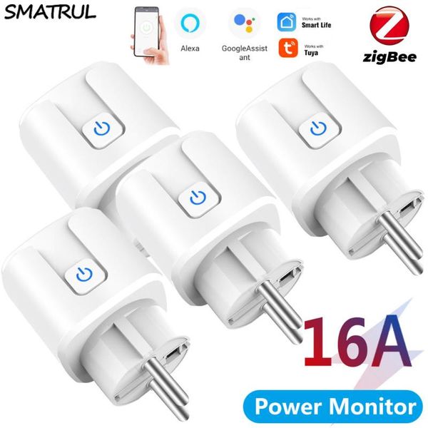 

smart power plugs smatrul tuya zigbee 3.0 eu plug 16a wireless app voice socket energy monitor outlet work with alexa google home 220v