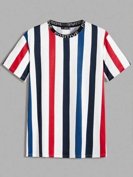 

men letter tape neck striped tee 84zp#, White;black