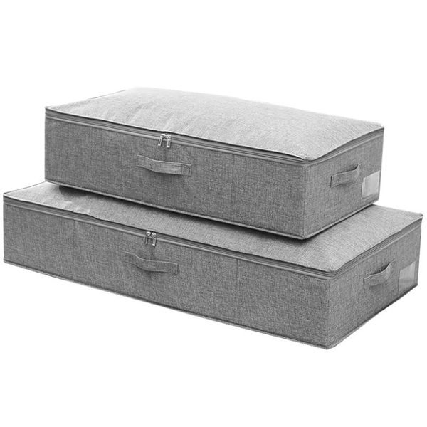 

quilt bed bottom storage box fabric folding clothes foldable for blankets, duvets, quilts gray 2 pac clothing & wardrobe