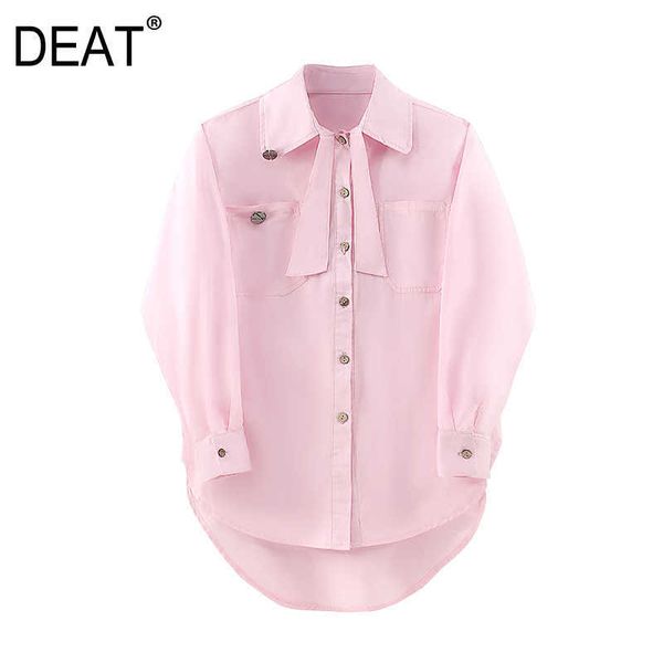 

[deat] spring fashion single-breasted solid color long sleeve turn-down collar irregular loose shirt women 13c510 210527, White