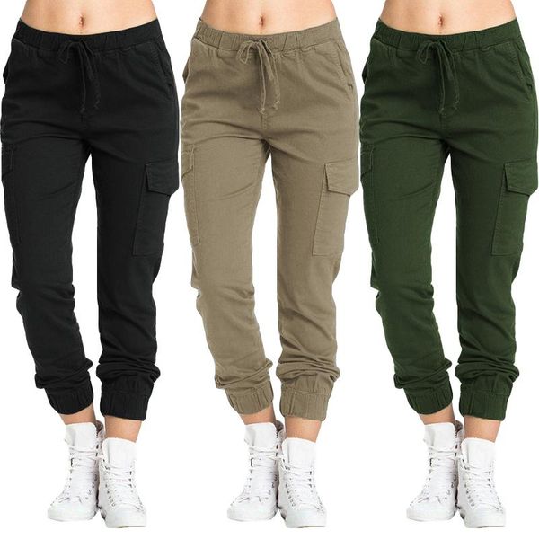 

women's pants & capris 2021 women drawstring elastic waist ladies office long trousers casual loose pockets pantalones femme streetwear, Black;white