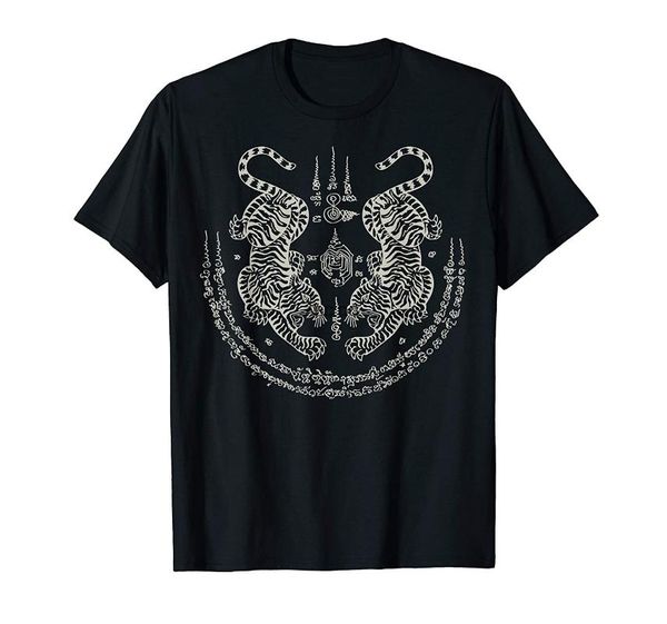 

men's t-shirts sak yant thai tattoo twin tiger muay magical thailand gift t-shirt, White;black