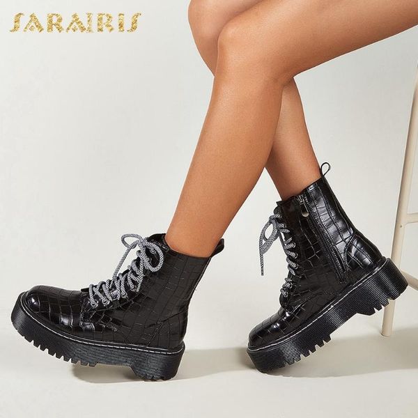 

boots brand 2021 checkered low heel short woman shoes zipper stone pattern platform british style comfy ins booties ladies, Black