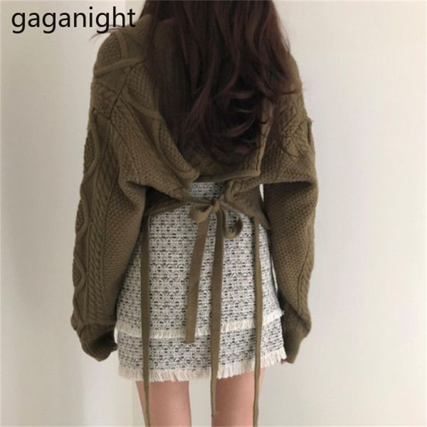 

vintage women back lace up sweater solid fashion outwear cropped pullovers lady chic korean sweaters drop 210601, White