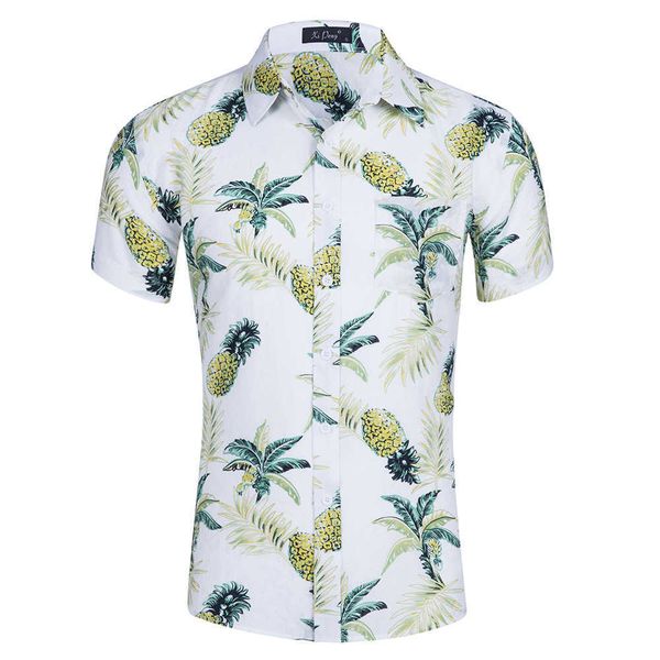 

mens palm leaf printing beach shirts seaside holiday eye-catching breathable lapel collar cotton men hawaiian shirts us size 210527, White;black
