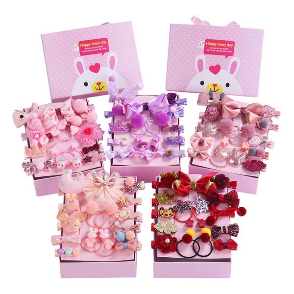 

18 piece set of children's korean girls' hairpin little girl headdress princess hairpin baby hair ornament, Slivery;white
