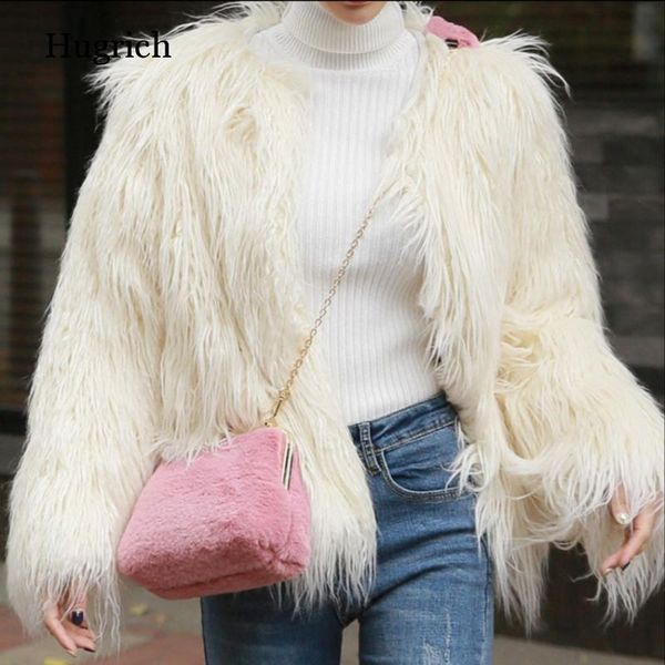 

women's fur & faux furry coat women fluffy warm long sleeve outerwear autumn winter jacket hairy collarless overcoat plus size, Black