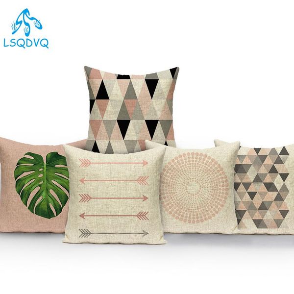 

cushion/decorative pillow decorative throw pillows cotton linen pink tropical green plant palm leaf geometric cushion cover for sofa home de