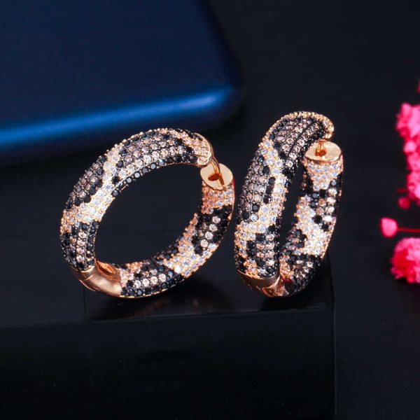 

luxury designer round snake leopard hoop earrings for women fashion cubic zirconia wedding party bridal jewelry cz873 210714, Golden;silver