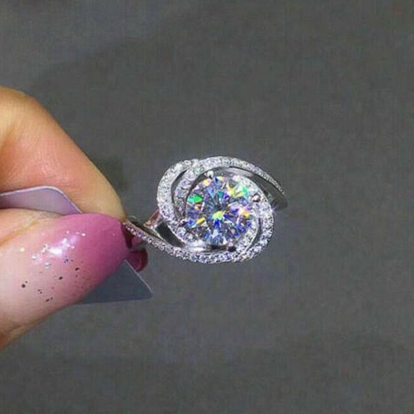 

wedding rings luxury silver color women engagement jewelry ring big round cubic zircon delicate lady marriage fine gift, Slivery;golden