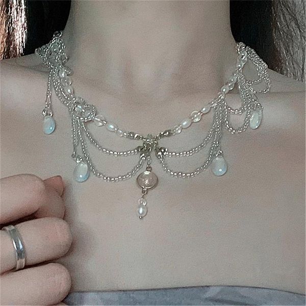

chokers 2021 punk imitation pearl crystal pendant necklaces for women egirl clavicle chain vintage choker necklace fashion y2k jewelry, Golden;silver