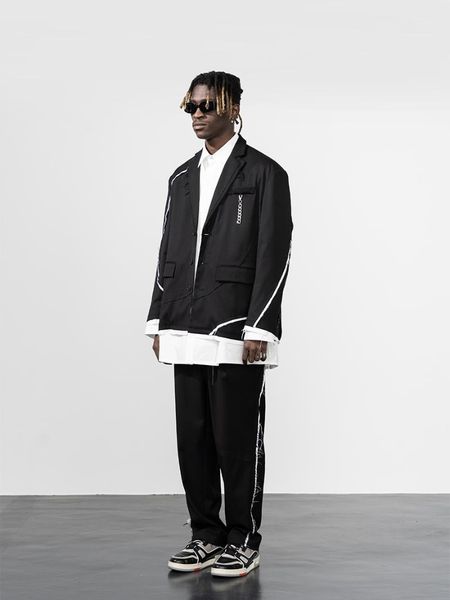 

s-6xl 2021 men's clothing hair stylist rough edge stitching design suit plus size singer costumes ( chain not included ) suits & blazer, White;black