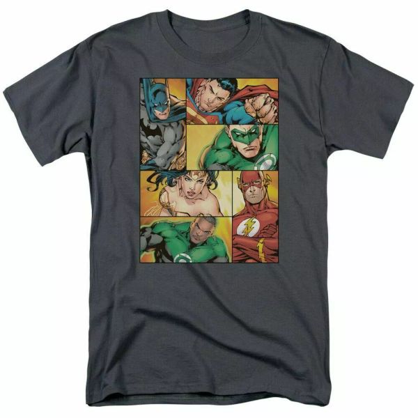 

Justice League Hero Boxes T Shirt Mens Licensed DC Comics Tee Charcoal, White;black