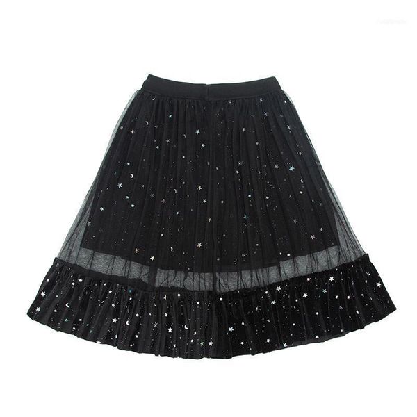 

skirts spring autumn girls skirt baby tutu kids mesh children layered see through bling star moon patch 4 to 12 yrs1, Blue