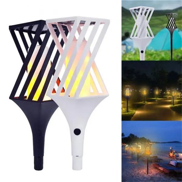 

solar powered led flickering landscape lamp waterproof torch light for outdoor garden lawn pathway - black