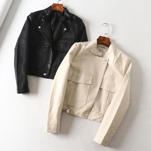 

women's leather & faux biker jacket 2021 black women autumn big pocket pu motorcycle jackets female fashion outwear