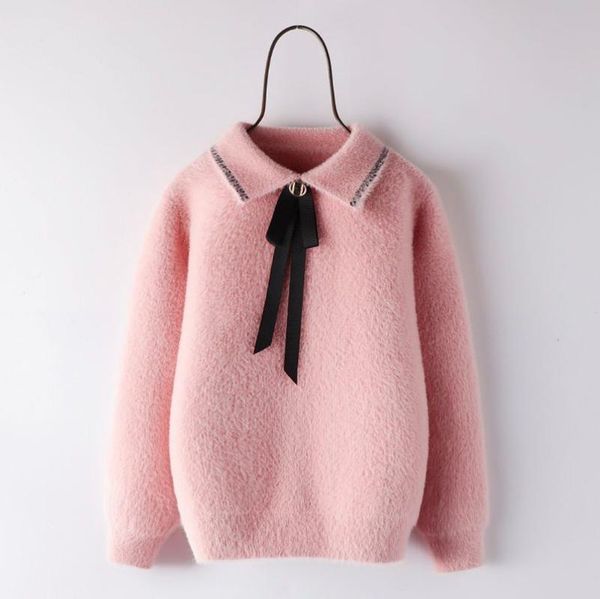 

pullover kids girls pink sweater turn down collar 2021 arrival children princess cute school pullovers blue white winter clothes