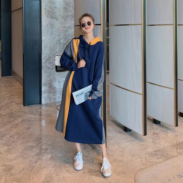 

women's hoodies & sweatshirts 2021 autumn spot stitching contrast color sweatshirt dress, Black