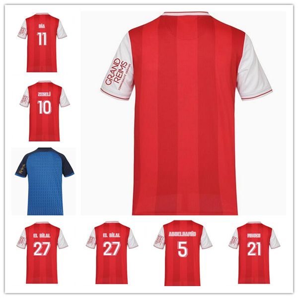 

21 22 stade de reims mens soccer jerseys zeneli cafaro foket abdelhamid cassama gravillon home away football shirt short sleeve uniforms, Black;yellow