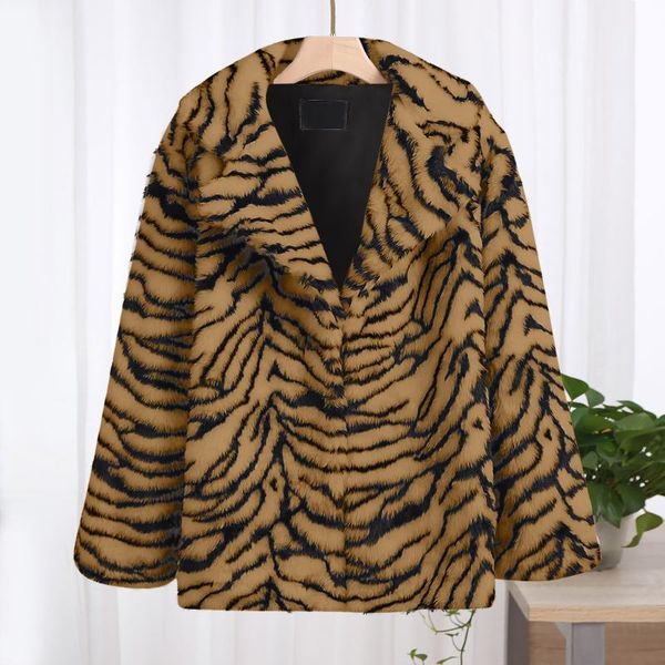 

women's fur & faux winter women coat luxury loose lapel overcoat thick warm plus size female print plush coats, Black