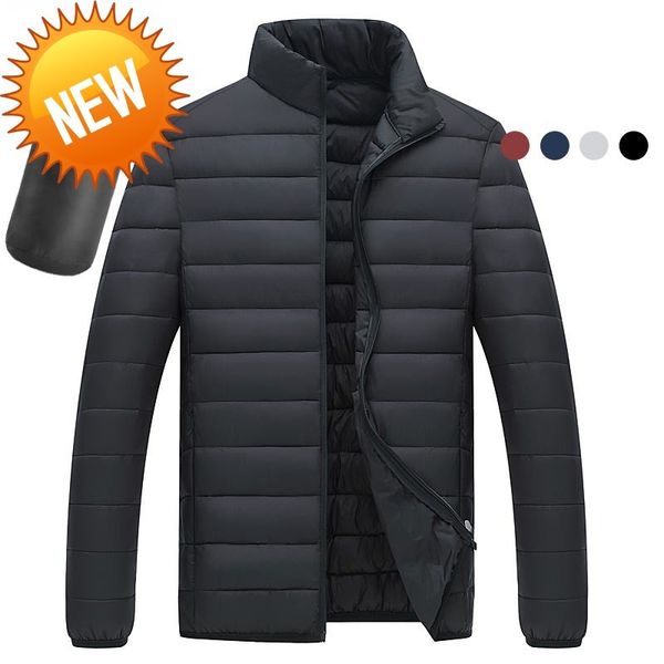 

new winter ultra-thin down jacket men's lightweight stand collar waterproof cotton coat parkas, Black